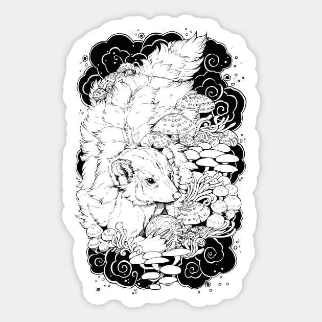 Mushroom Witch - Black and White Sticker by Plaguedog